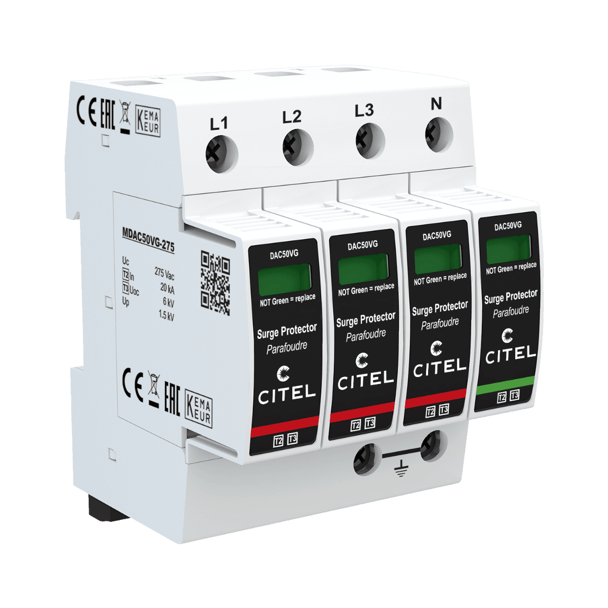 Parafoudre AC Citel DAC50VGS-31-275 - Type 2+3 - 3-Phases+N
