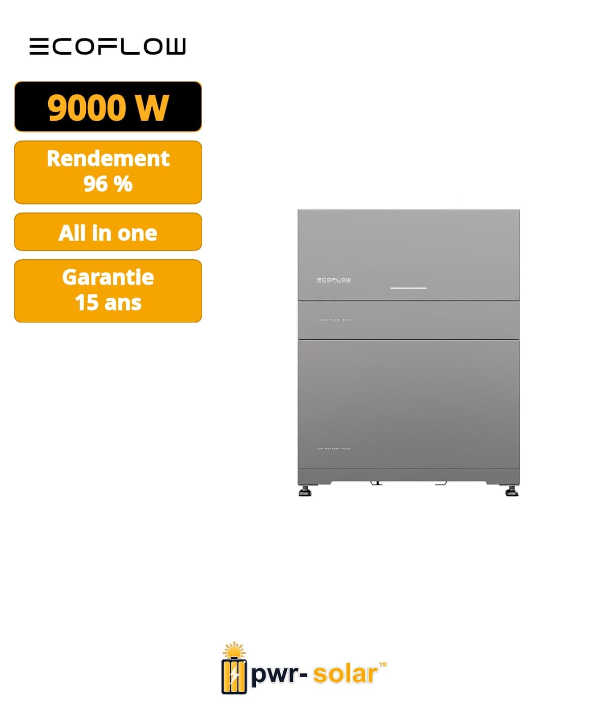 ECOFLOW - 3kW / 5kWH monophasé - Système tout-en-un avec onduleur hybride de 3kW, batterie de 5kWh et support.