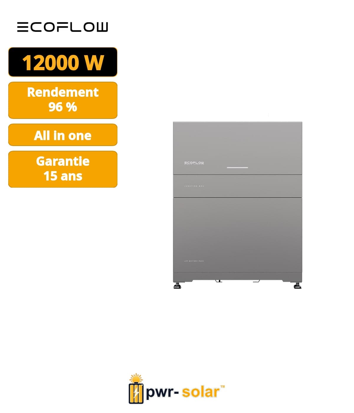 ECOFLOW - 6kW / 5kWH monophasé - Système tout-en-un avec onduleur hybride de 6kW, batterie de 5kWh et support.