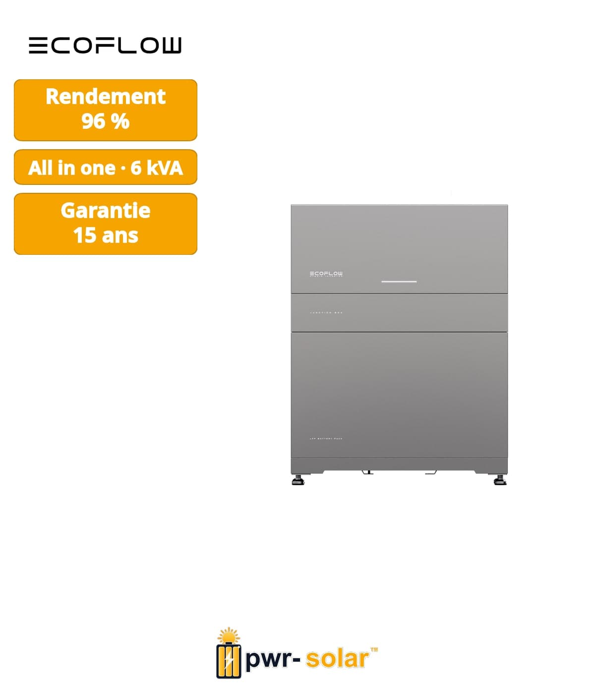 ECOFLOW - 6kW / 5kWH monophasé - Système tout-en-un avec onduleur hybride de 6kW, batterie de 5kWh et support.