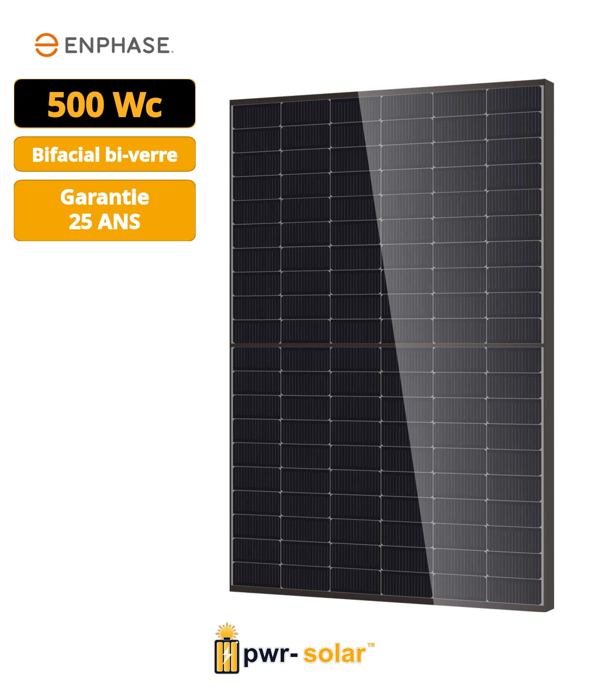 DM500M10RT-B60HBT - Module N-TYPE Bi-Facial 500Wc - Bi-verre transparent - Cadre noir