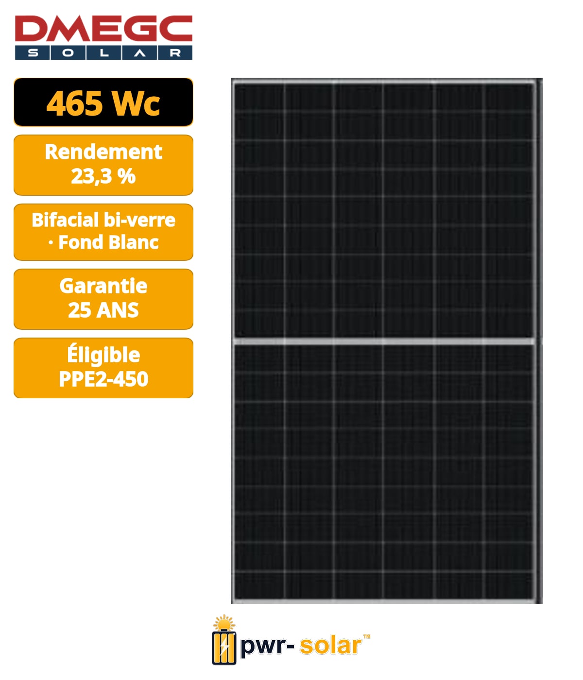 DMEGC - DM465G12RT-B48HBW/PPE2-450 Module N-TYPE 465Wc avec bilan carbone PPE2