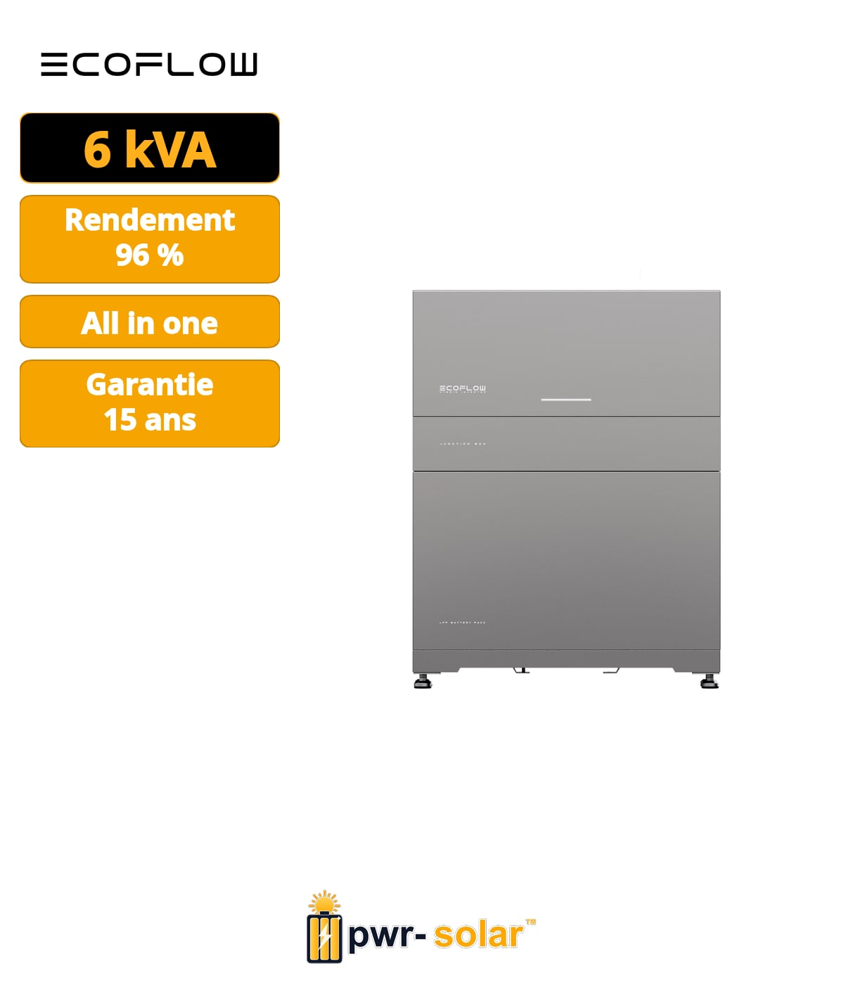 ECOFLOW - 6kW / 5kWH monophasé - Système tout-en-un avec onduleur hybride de 6kW, batterie de 5kWh et support.
