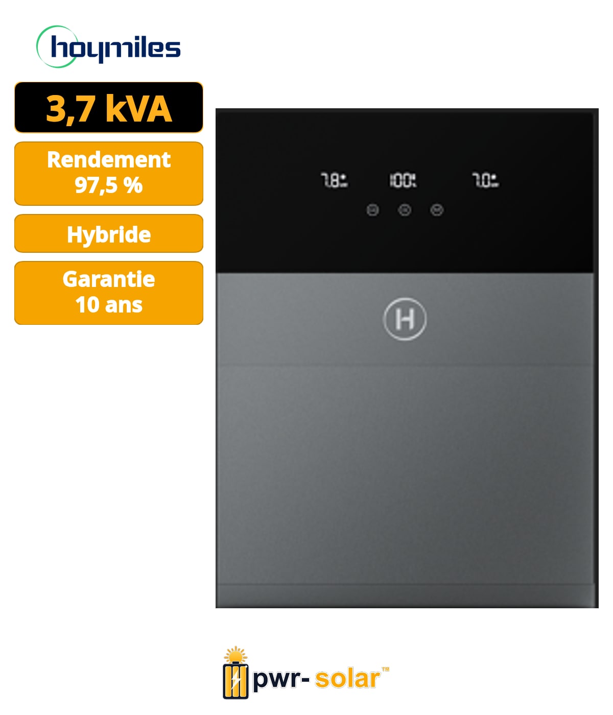 HOYMILES – HiOne – Système tout-en-un avec onduleur monophasé hybride 3.6kW, batterie de 8kWh et accessoires.