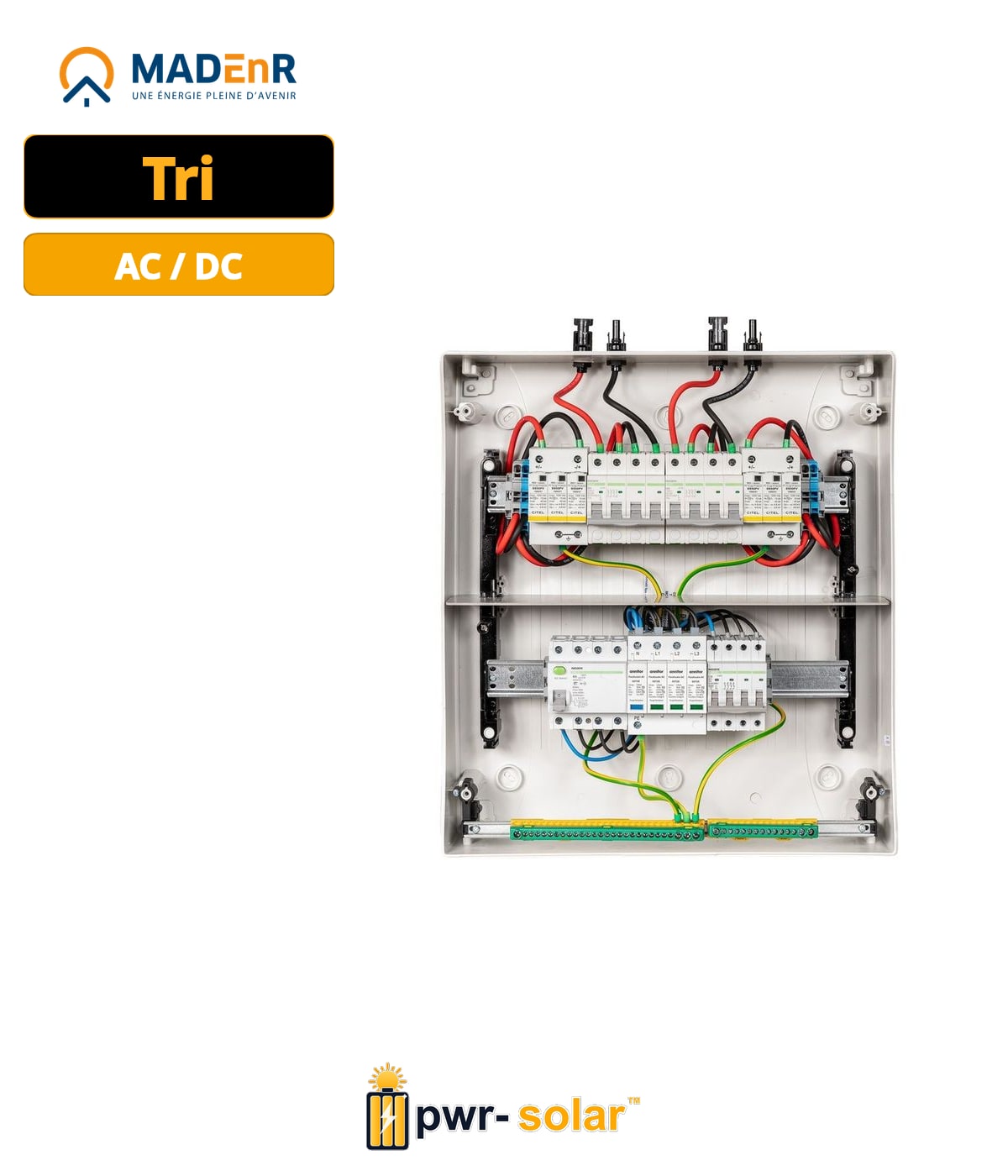 MADEnR - Coffret de protection AC/DC jusqu'à 9kWc triphasé - 1000v - Parafoudre AC/DC - 2 MPPT - 300mA - TYPE B