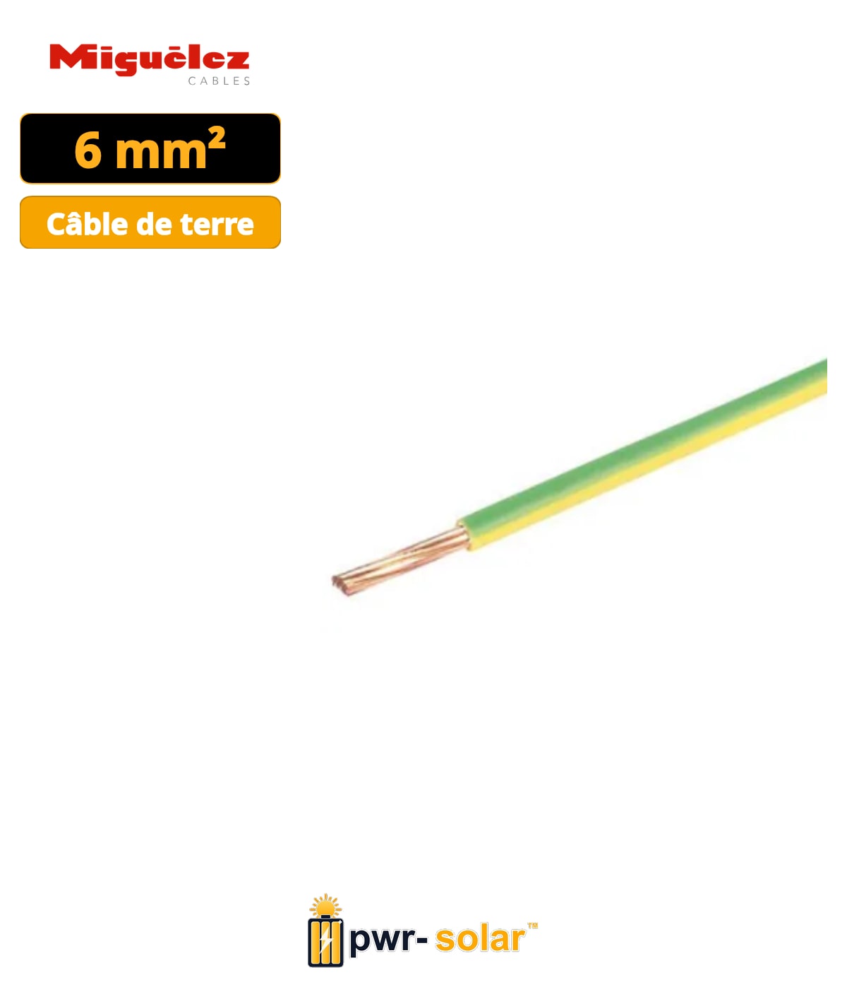 MIGUELEZ - Câble de terre Vert/Jaune - BARRYFLEX HO7V-K 6mm² CuA1 - Couronne de 100m