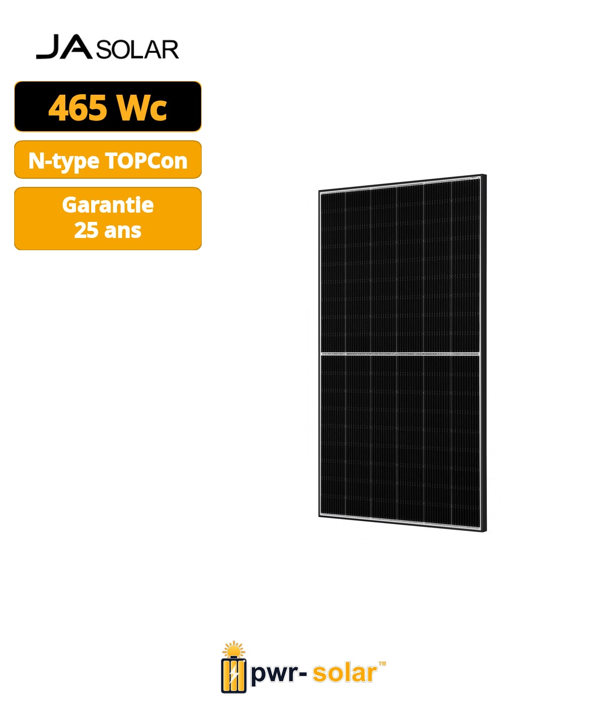 JA Solar N-Type 465 W - Bifacial Cadre Noir Panneau Solaire