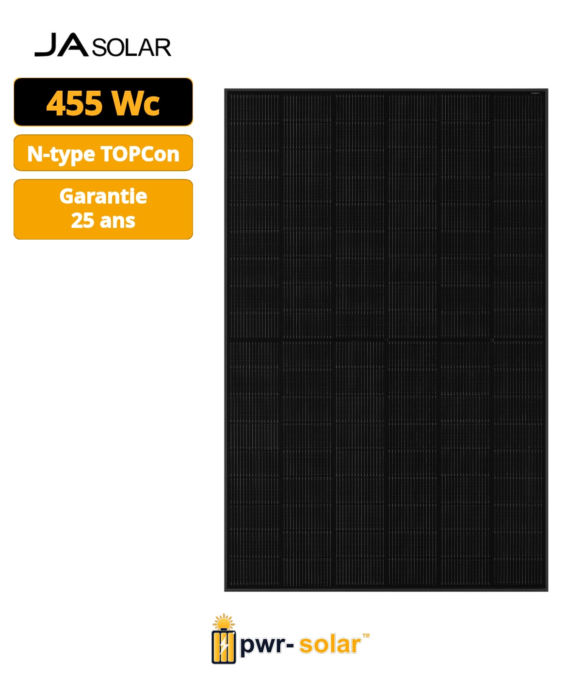 JA Solar N-Type 455 W - Panneau Solaire Bifacial Double Verre All Black