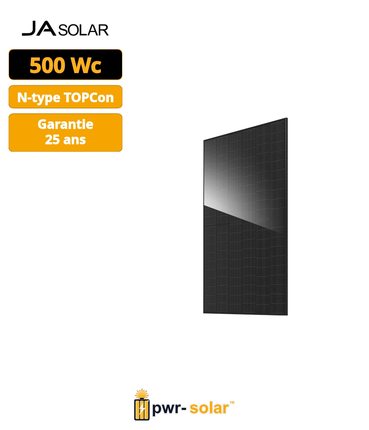 JA Solar N-Type 500 W - Panneau Solaire Bifacial Double Verre All Black
