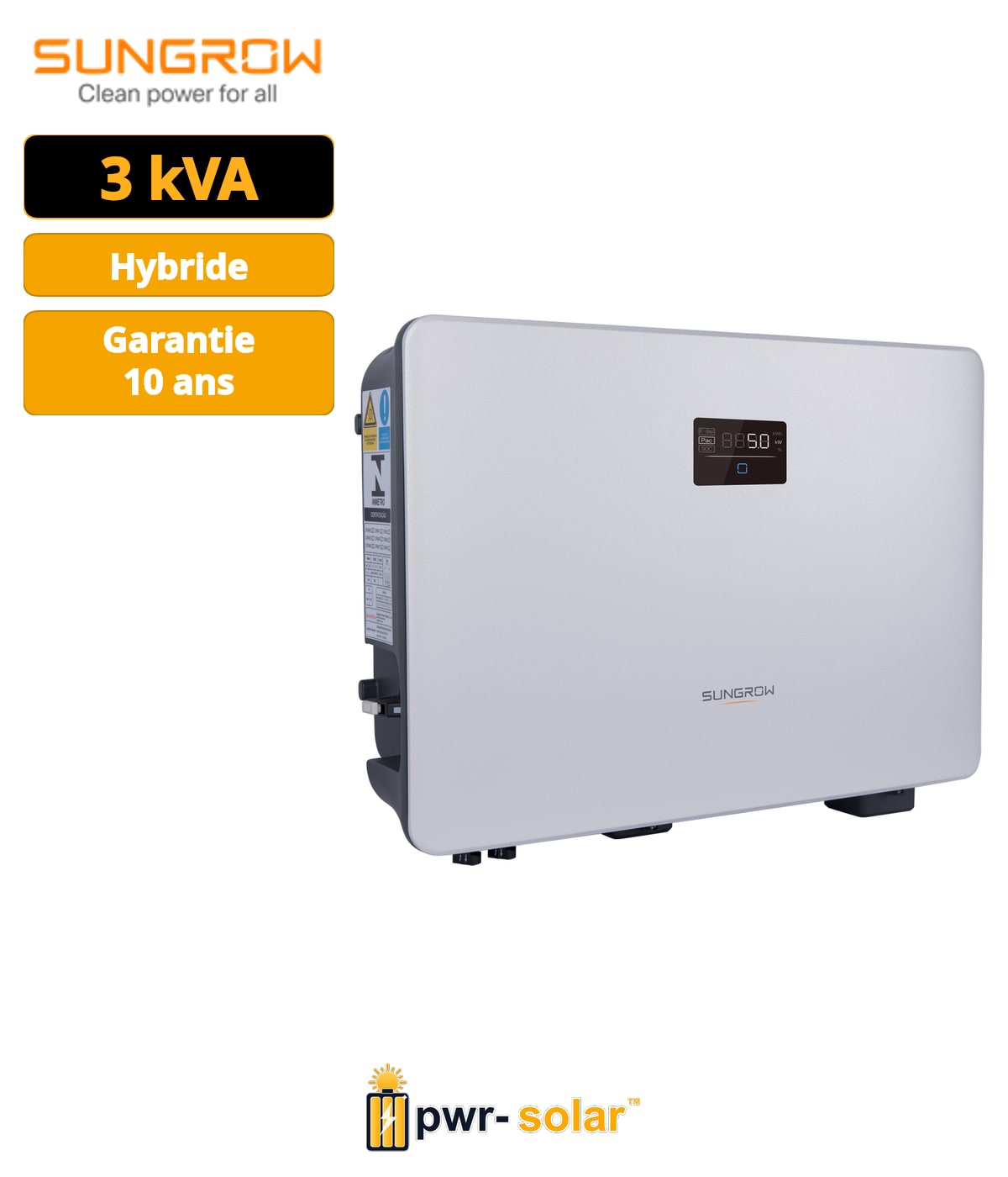 SUNGROW - Onduleur Monophasé Hybride - SH3.0RS V13 - 2 MPPT - Plage de tension 40V à 460V