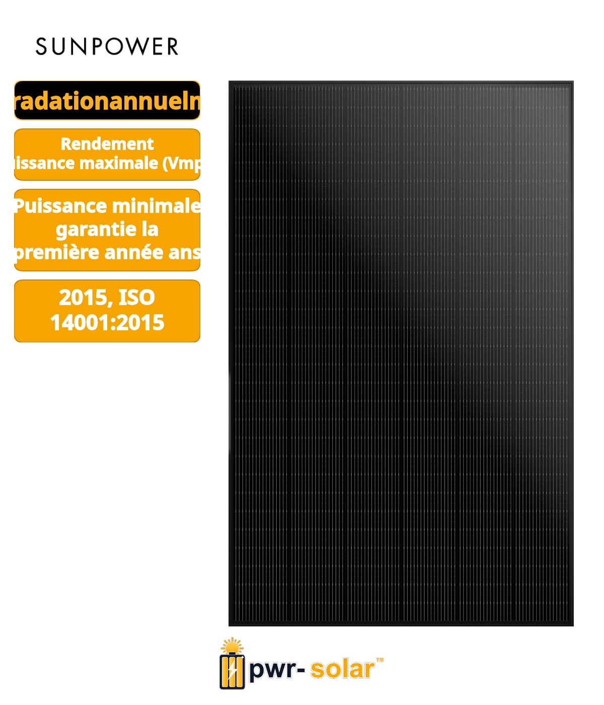SUNPOWER – SPR-P7-428-BLK – 428Wc – Bi-verre - Bifacial