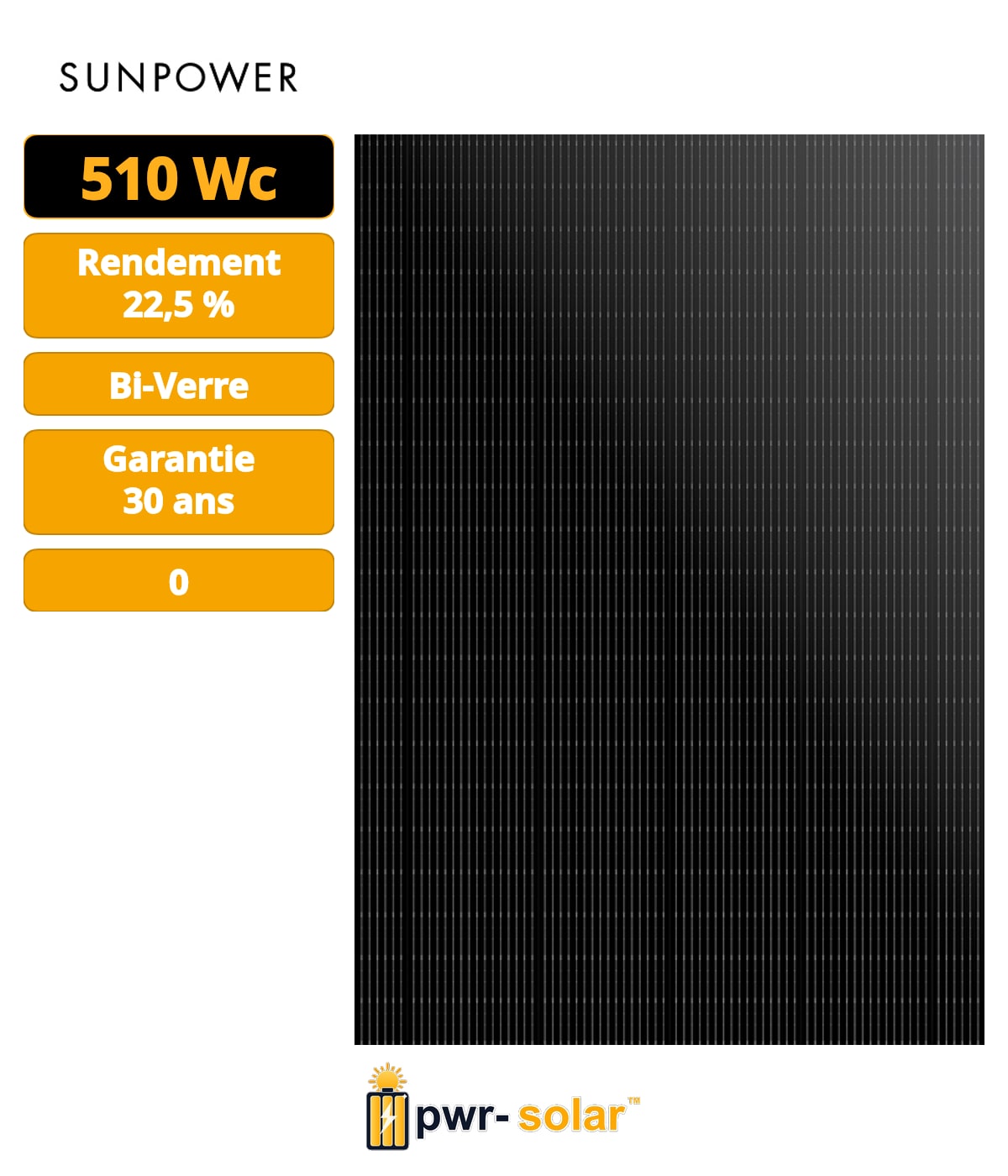SUNPOWER – SPR-P7-510-BLK-P – 510Wc – Bi-verre - Bifacial - Full Black