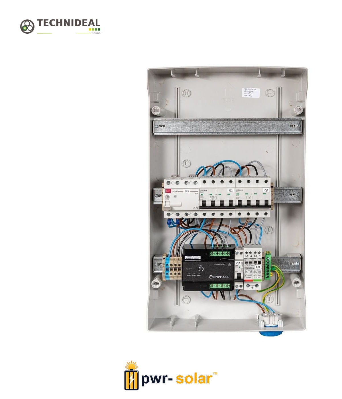 TECHNIDEAL - Coffret AC 3 circuits monophasés pour tri Enphase 9 kW (C20) + 1 Q Relais triphasé + PLACE PASSERELLE