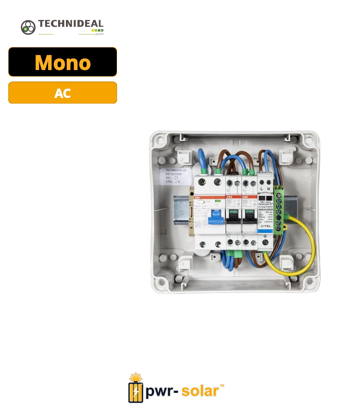 TECHNIDEAL - Coffret AC 6K monophasé 32A - Parafoudre AC - (haute immunité)