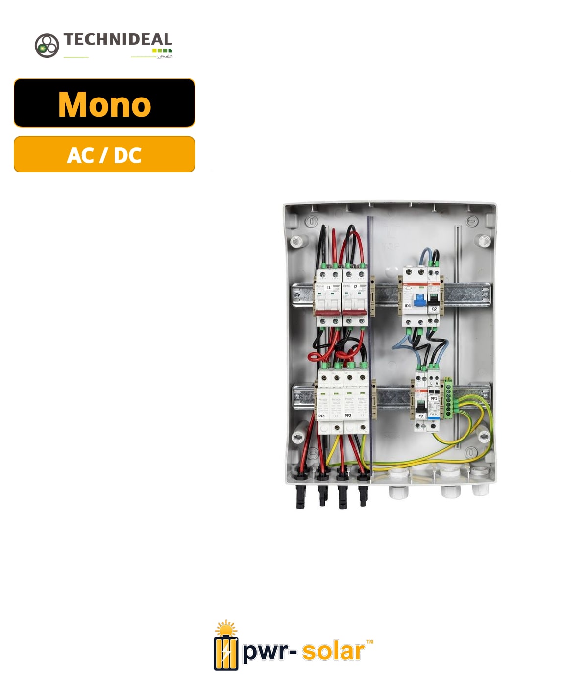 TECHNIDEAL - Coffret de protection AC/DC monophasé 6kWc, Parafoudre AC/DC, 2 MPPT - 32A - 600V (1 string pour chaque MPPT) - 300mA - TYPE B