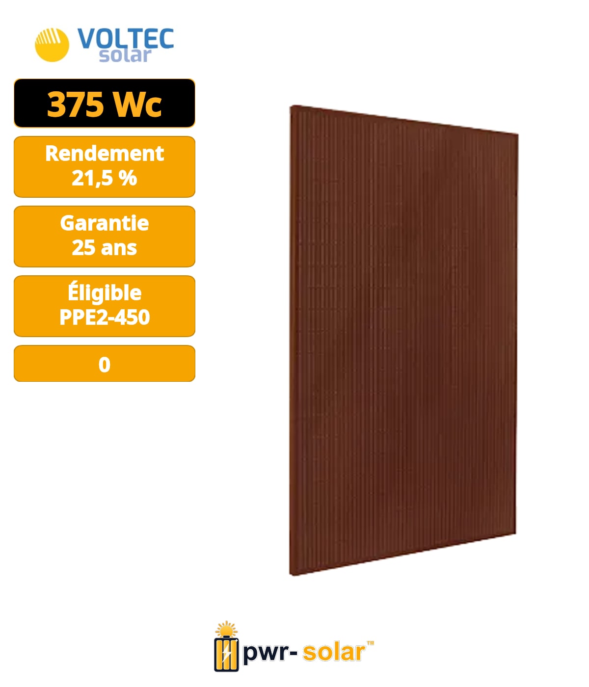 VOLTEC - Module TARKA 110 VSMP Rubis Ambre 425W - PPE2 V2 inférieur à 740kg CO2eq/kWc