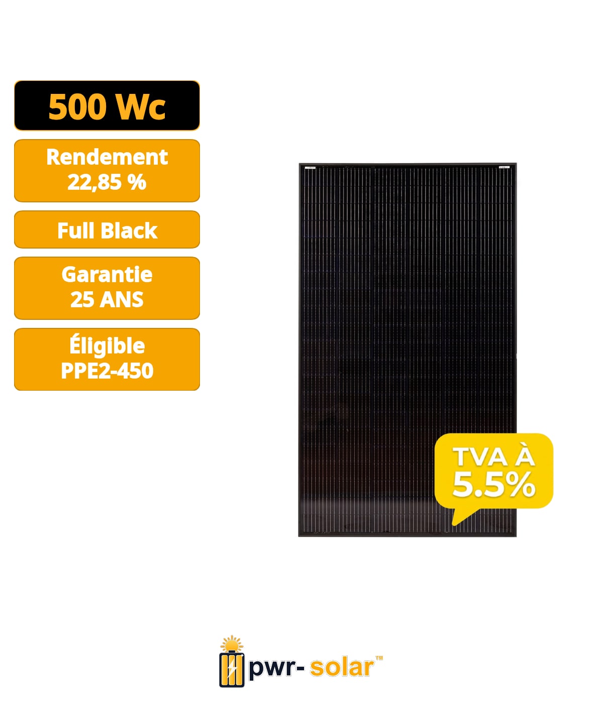 VOLTEC - Module TARKA+ 120 VSMP 500W BASALTE - Eligible TVA 5,5% - Bilan carbone PPE2 V2 <530 kg CO2eq/kWc